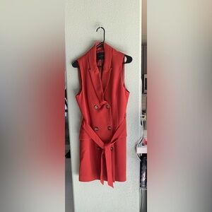 Red Sleeveless Double-Breasted Vest